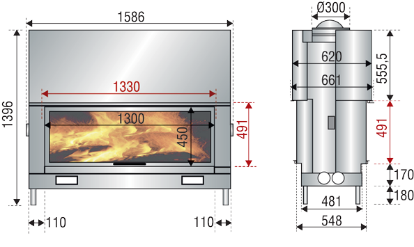 design fireplaces AXIS scheme H1600DF