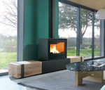 Design fireplaces AXIS WOODEN BANQUETTE